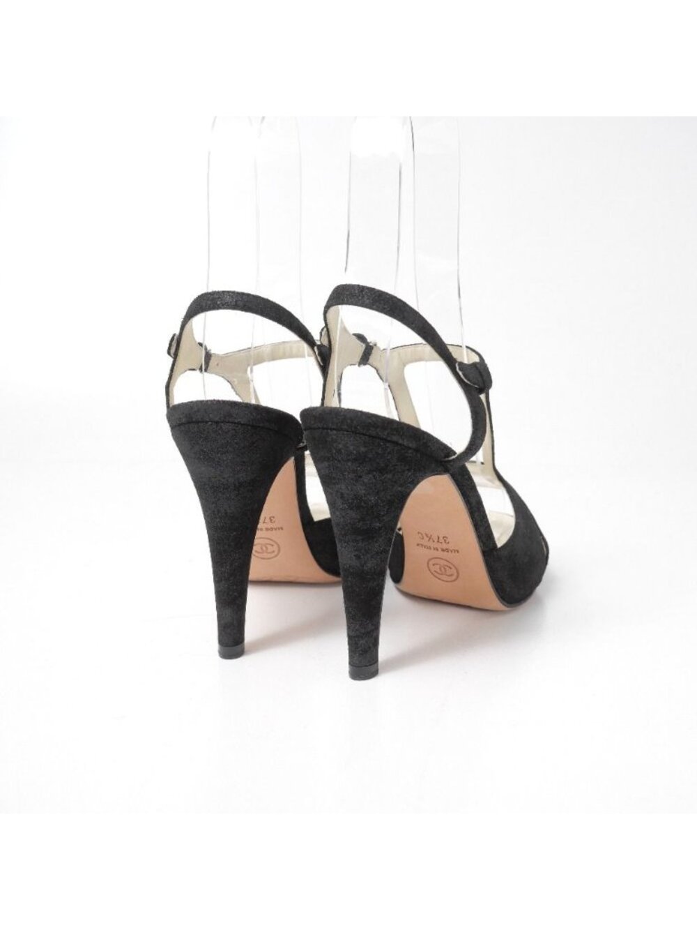 Chanel Sandals 37.5 13c Ankle Strap High Heels - Picture 3 of 8